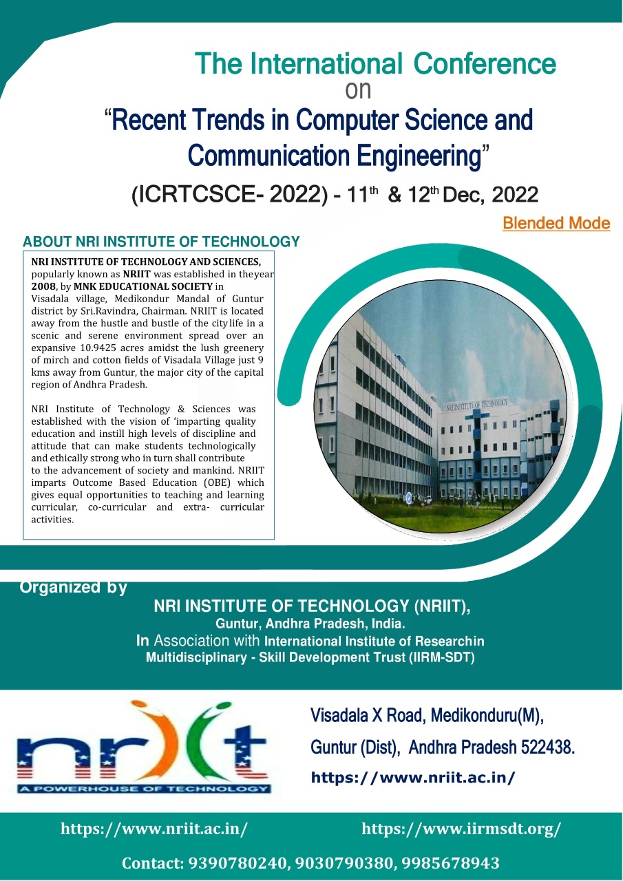 International Conference on Recent Trends in Computer Science and Communication Engineering ICRTCSCE 2022 (Online and Offline Mode)