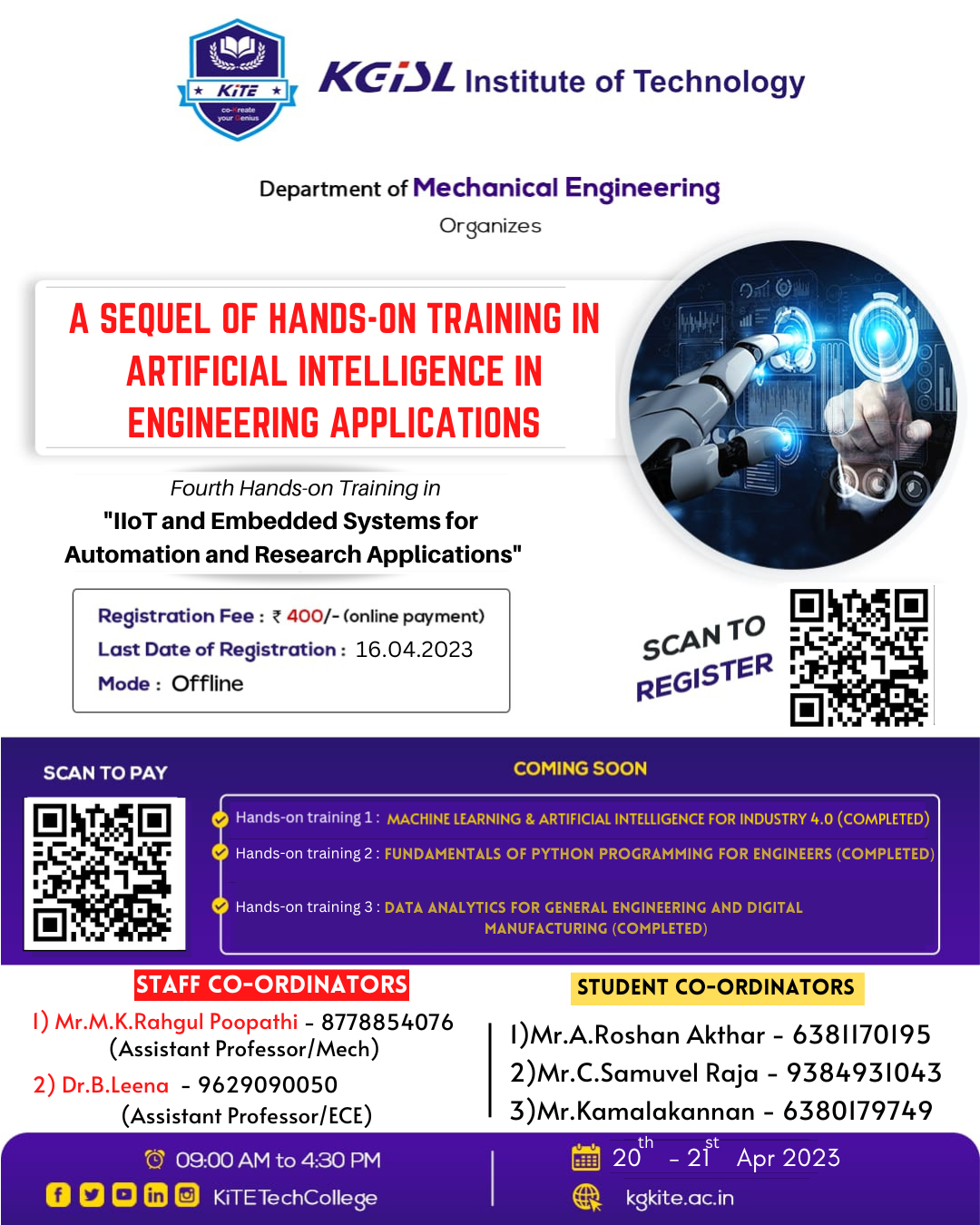 Two days Hands-on Training in IIoT and Embedded Systems for Automation and Research Application 2023