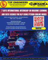 7 Days International Internship on Machine Learning and Data Science for NLP using Python (online Mode) 2023 Internship Poster