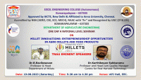 One Day National Level Seminar on Millet innovations: Entrepreneurship Opportunities in agro Millets and Food Products 2023 National Level Seminar Poster