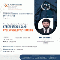 National Level one Day Workshop on Cyber forensic and Cyber Crime investigation 2022