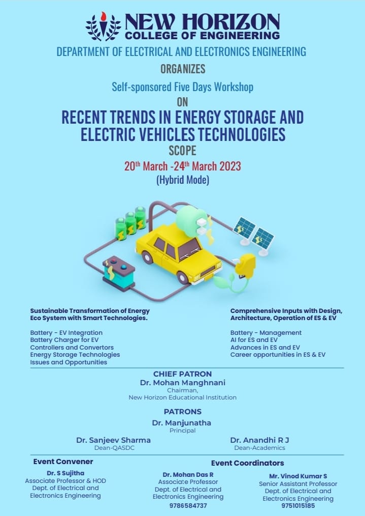 Five Day Workshop on Recent Trends in Energy Storage and Electric Vehicle Technology 2023