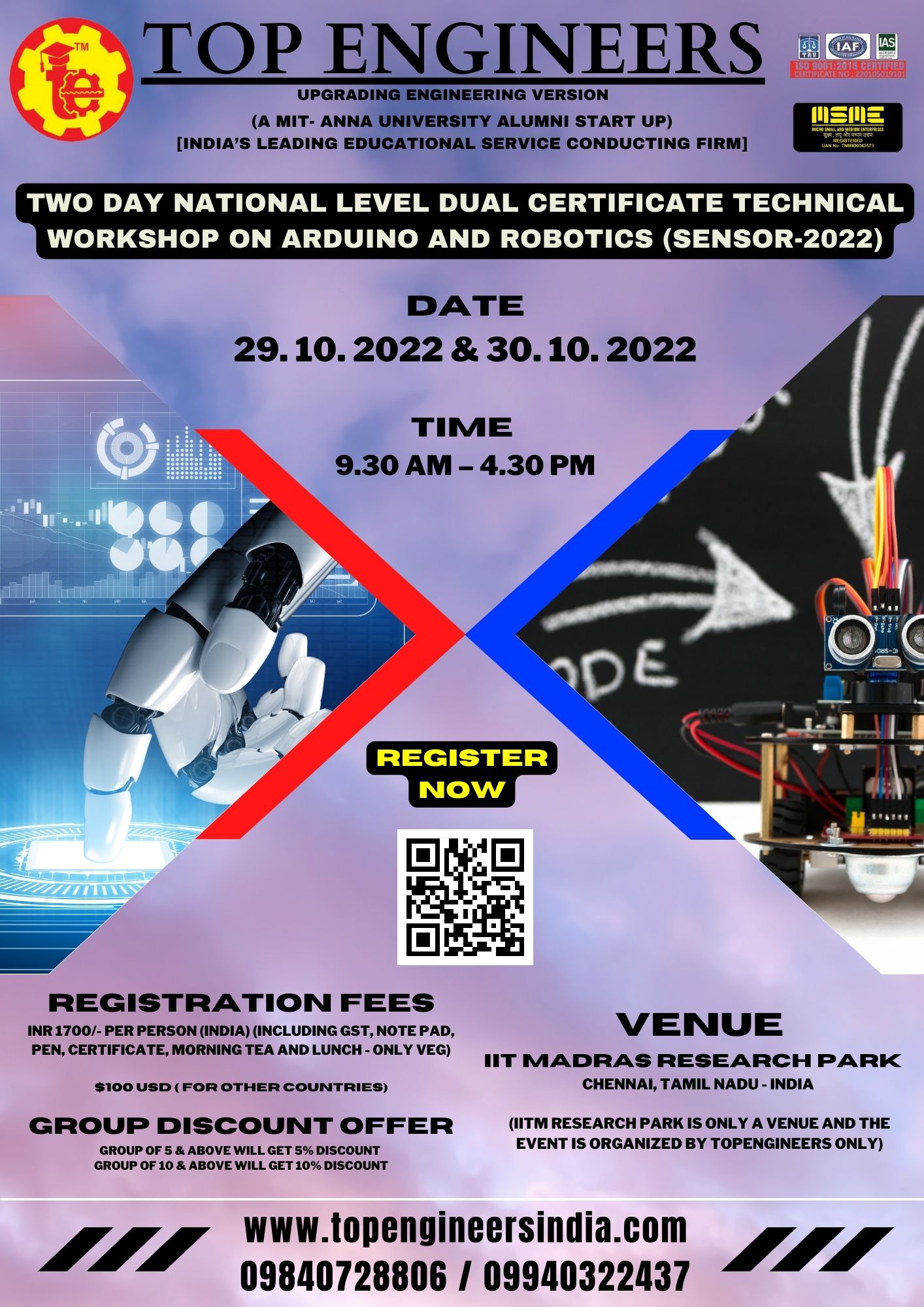 Two Day National Level Dual Certificate Technical Workshop on Arduino and Robotics (Sensor-2022)