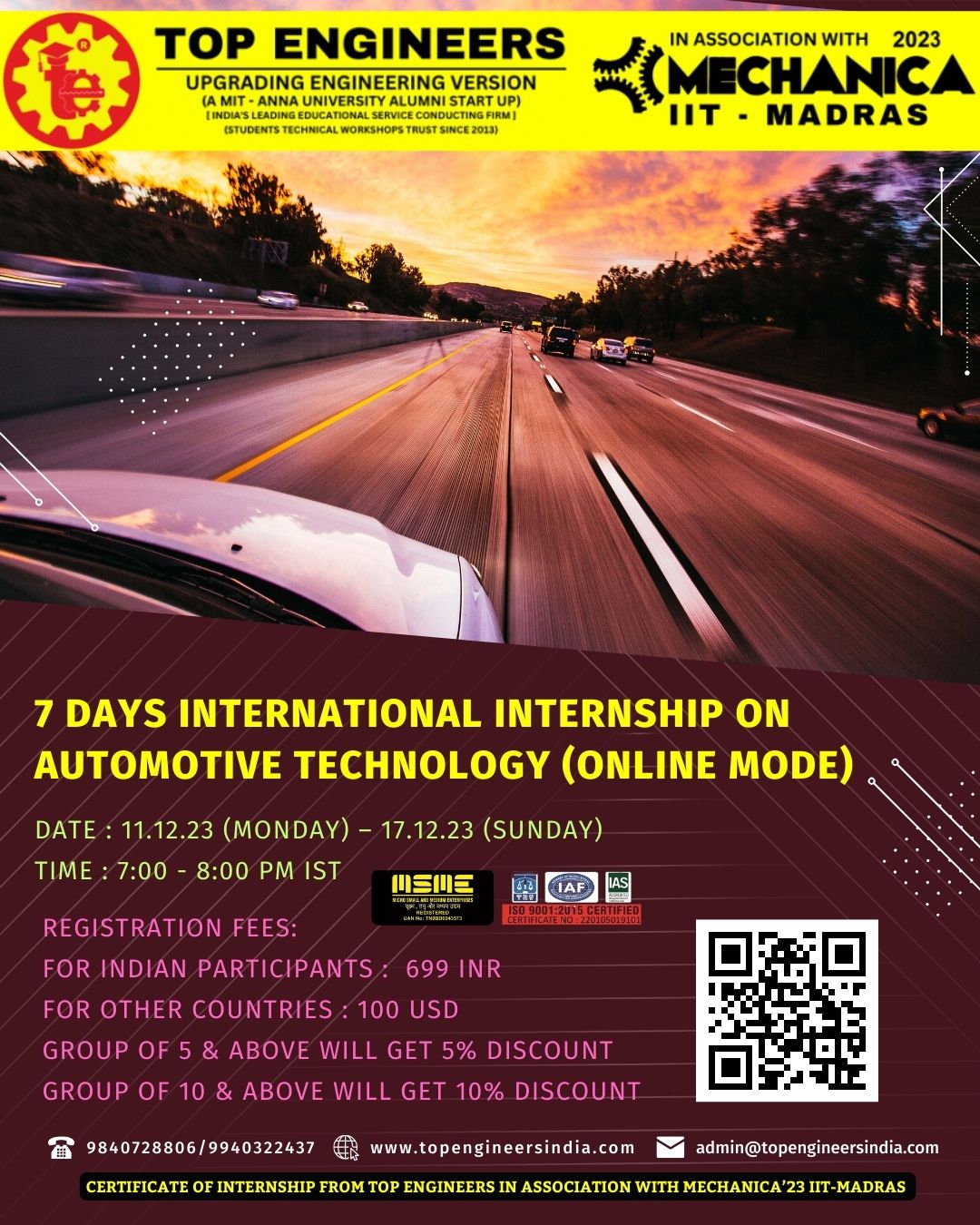 7 Days International Internship on Automotive Technologies (Online Mode) 2023