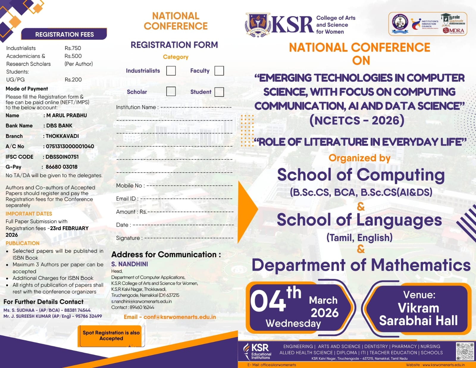 National Conference on EMERGING TECHNOLOGIES IN COMPUTER SCIENCE (NCETCS-2026) National Conference Poster 