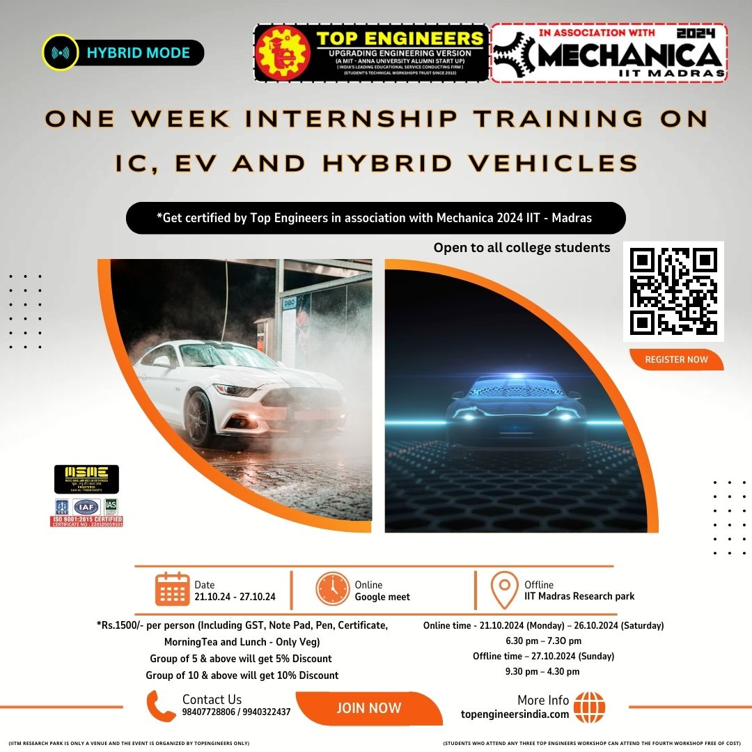 One Week Internship Training on IC, EV and Hybrid Vehicles (hybrid Mode) 2024