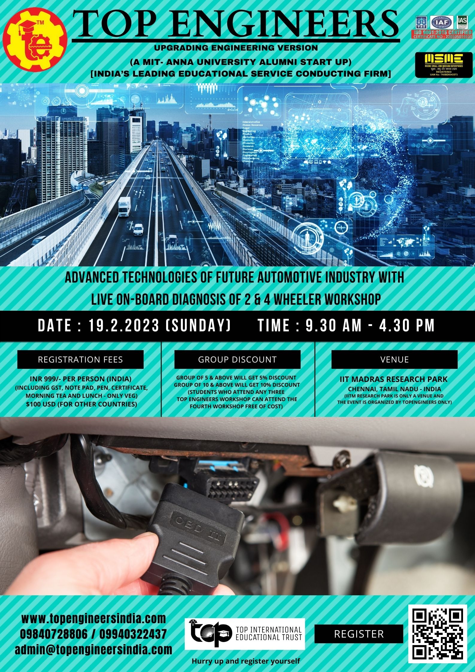 Advanced Technologies of Future Automotive Industry with Live on-board Diagnosis of 2 and 4 Wheeler Workshop 2023