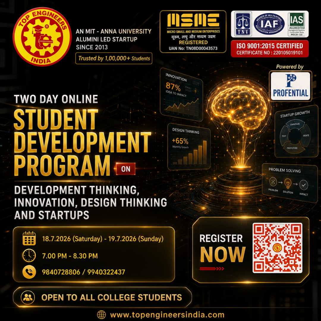 Two Day Online Student Development Program on Innovation, Design Thinking and Startups 2026 Workshop Poster 