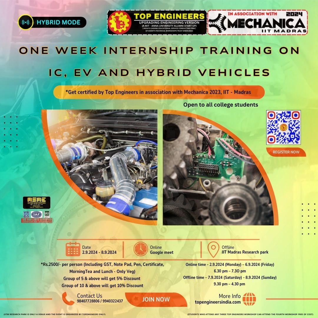 One Week Internship Training on IC, EV and Hybrid Vehicles (hybrid Mode) 2024