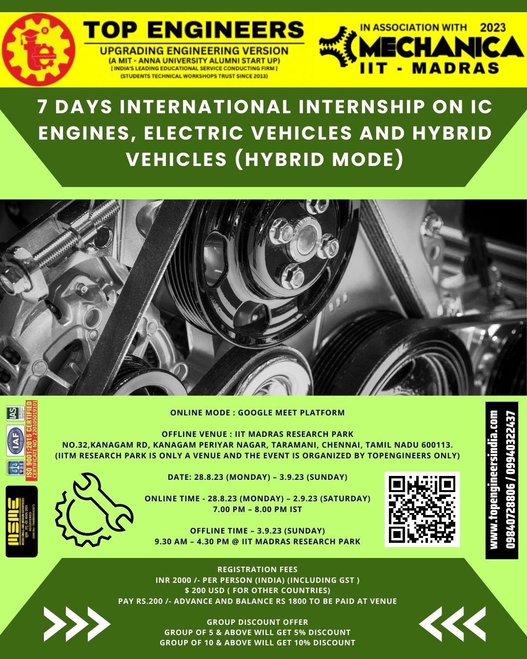 7 Days International Internship on IC Engines, Electric Vehicles and Hybrid Vehicles (hybrid Mode) 2023