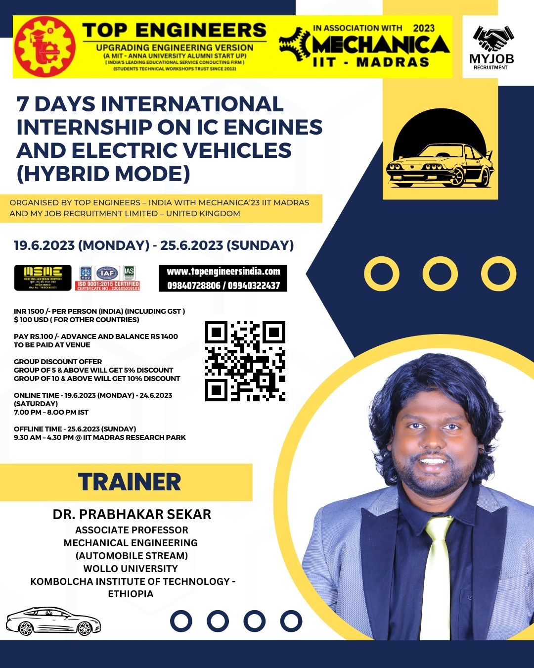 7 Days International Internship on IC Engines and Electric Vehicles (Hybrid Mode) 2023