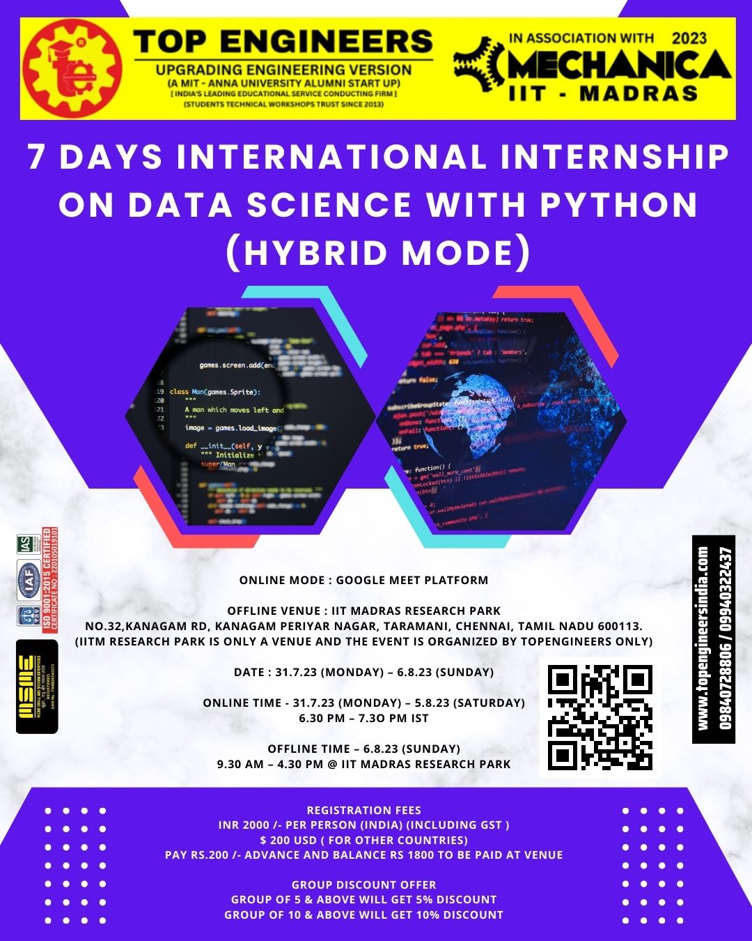 7 Days International Internship on Data Science with Python (hybrid Mode) 2023