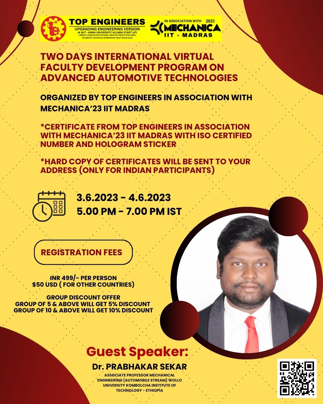 Two Days International Virtual Faculty Development Program on Advanced Automotive Technologies 2023