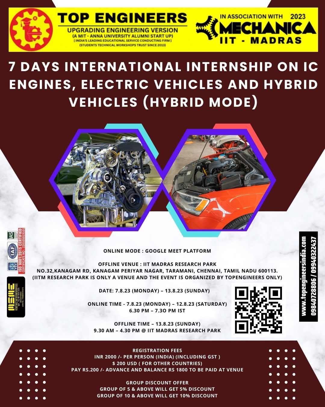 7 Days International Internship on IC Engines, Electric Vehicles and Hybrid Vehicles (hybrid Mode) 2023
