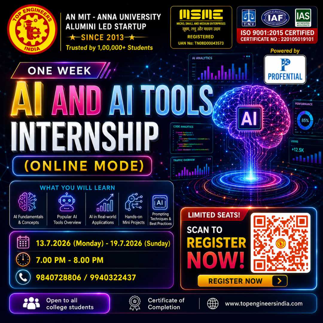 One Week AI and AI Tools Internship (Online Mode) 2026 Internship Poster 