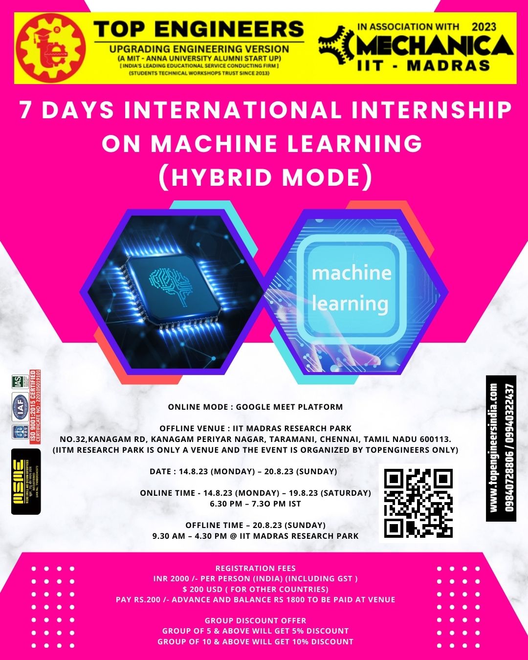 7 Days International Internship on Machine Learning (hybrid Mode) 2023