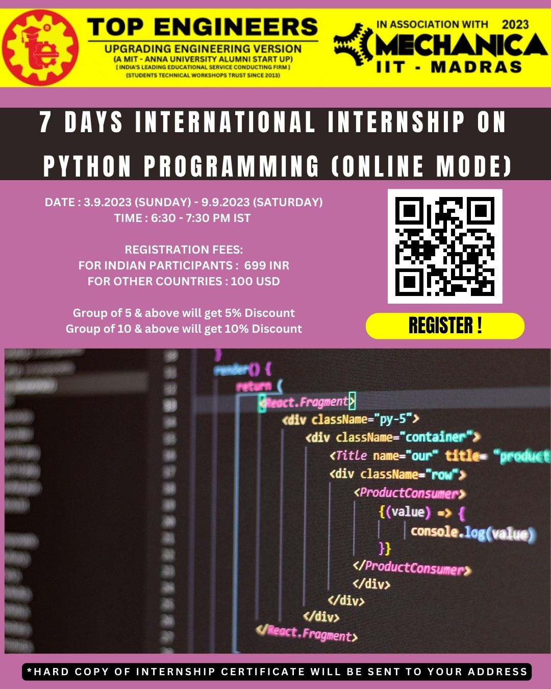7 Days International Internship on Python Programming (online Mode) 2023