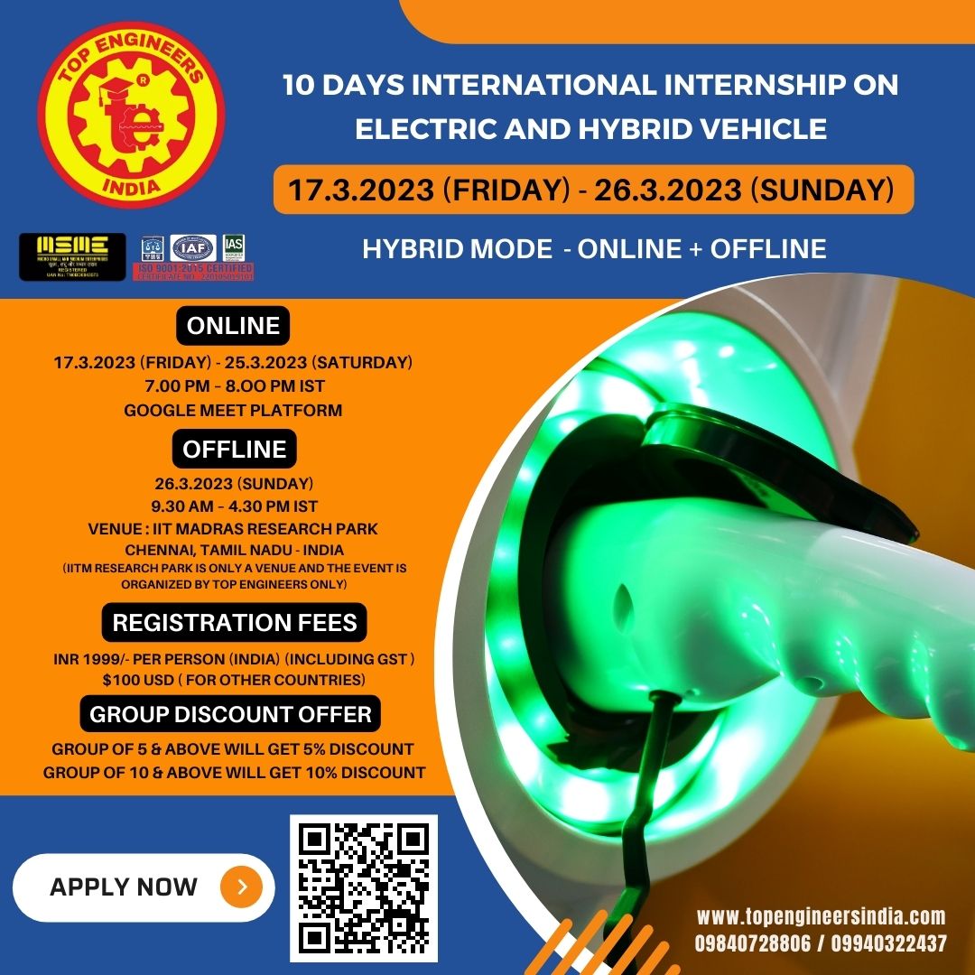 10 Days International Hybrid Mode Internship on Electric and Hybrid 2023