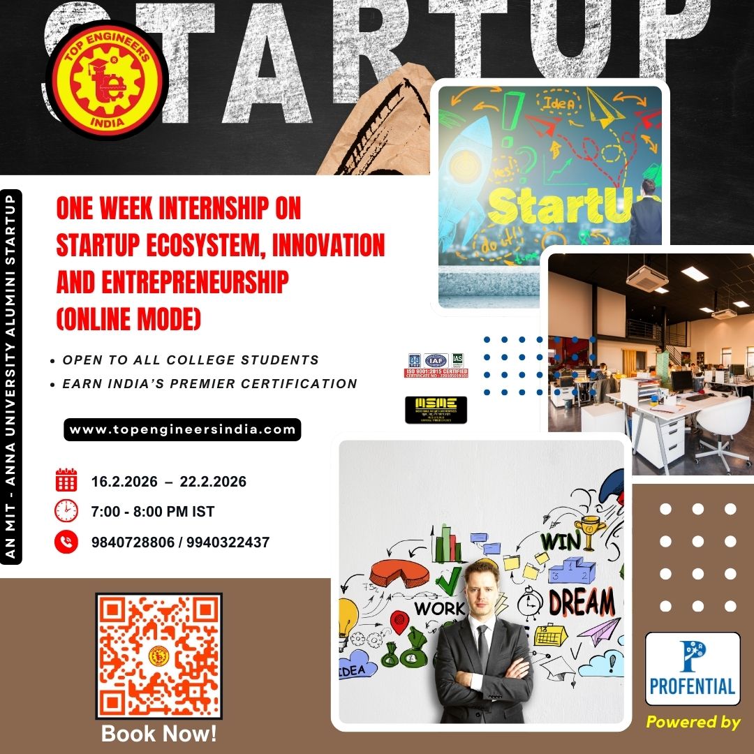 One Week Internship on Startup Ecosystem, Innovation and Entrepreneurship (online Mode) 2026