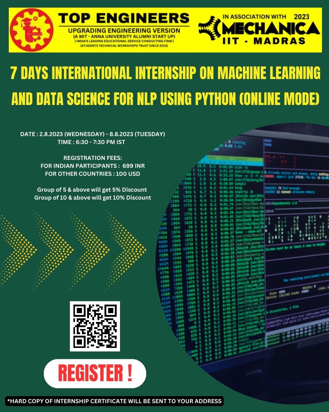 7 Days International Internship on Machine Learning and Data Science for NLP using Python (online Mode) 2023