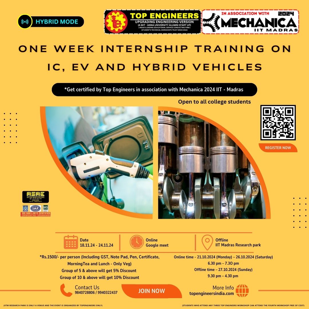 One Week Internship Training on IC, EV and Hybrid Vehicles (Hybrid Mode) 2024