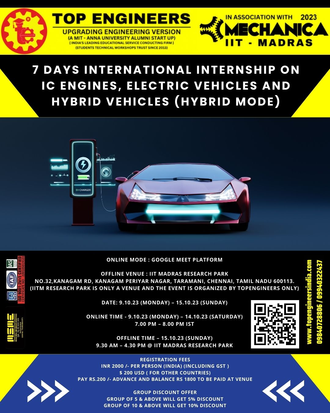 7 Days International Internship on IC Engines, Electric Vehicles and Hybrid Vehicles (hybrid Mode) 2023