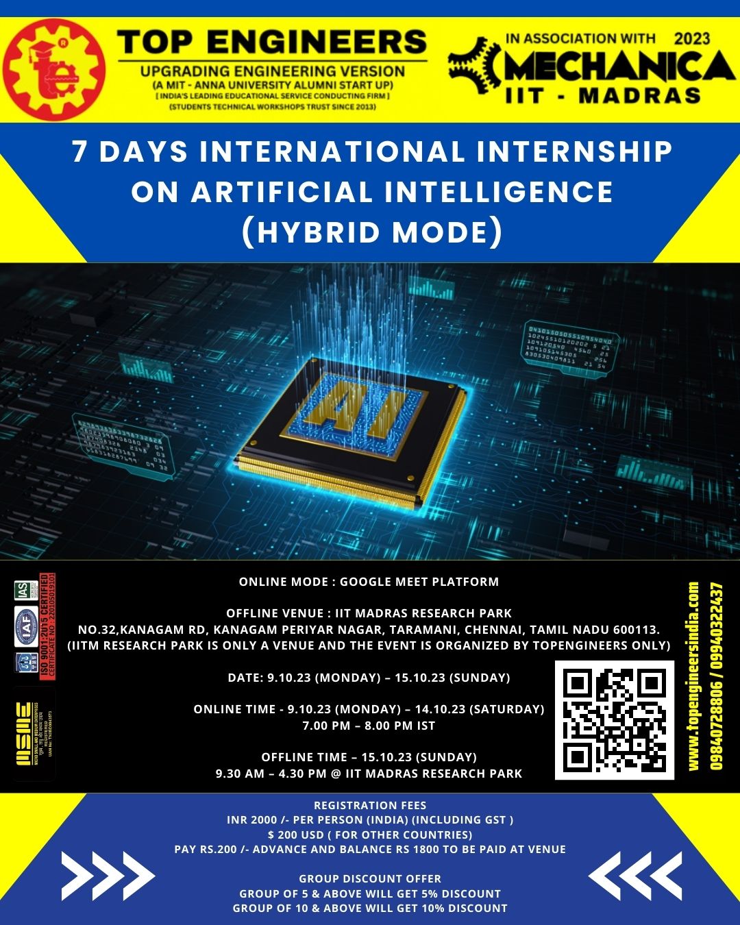 7 Days International Internship on Artificial Intelligence (hybrid Mode) 2023