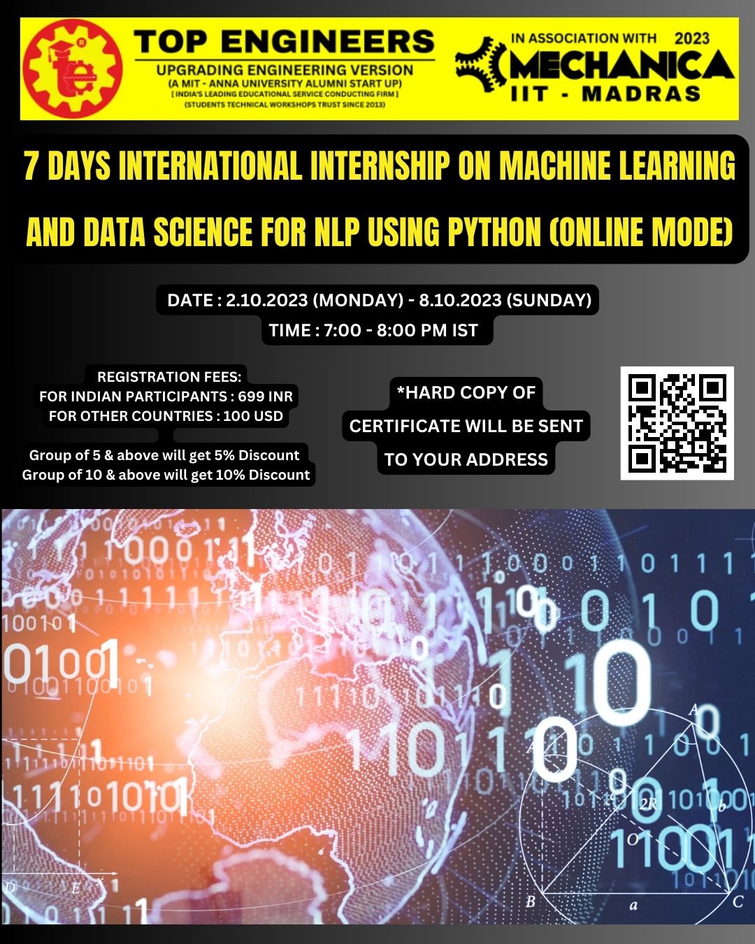 7 Days International Internship on Machine Learning and Data Science for NLP using Python (online Mode) 2023