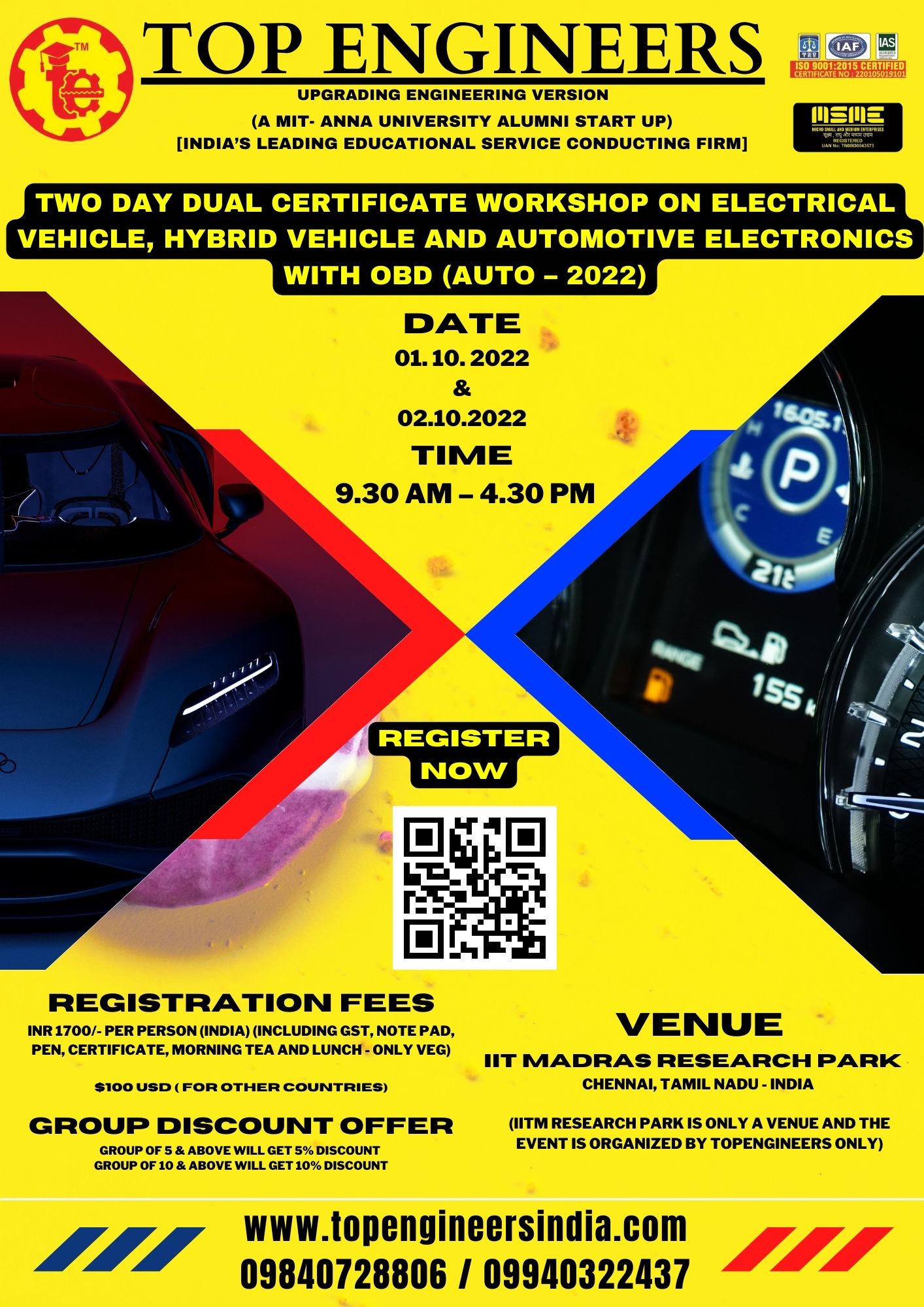 Two Day Dual Certificate Workshop on Electrical Vehicle, Hybrid Vehicle and Automotive Electronics with OBD (Auto 2022)