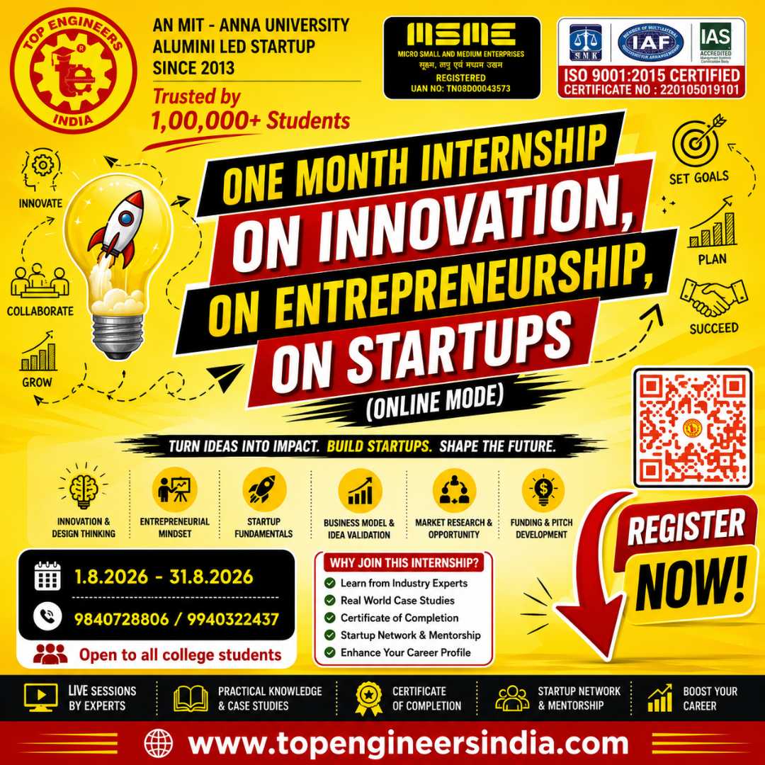 One Month Internship on Innovation, Entrepreneurship and Startups (Online Mode) Internship Poster 