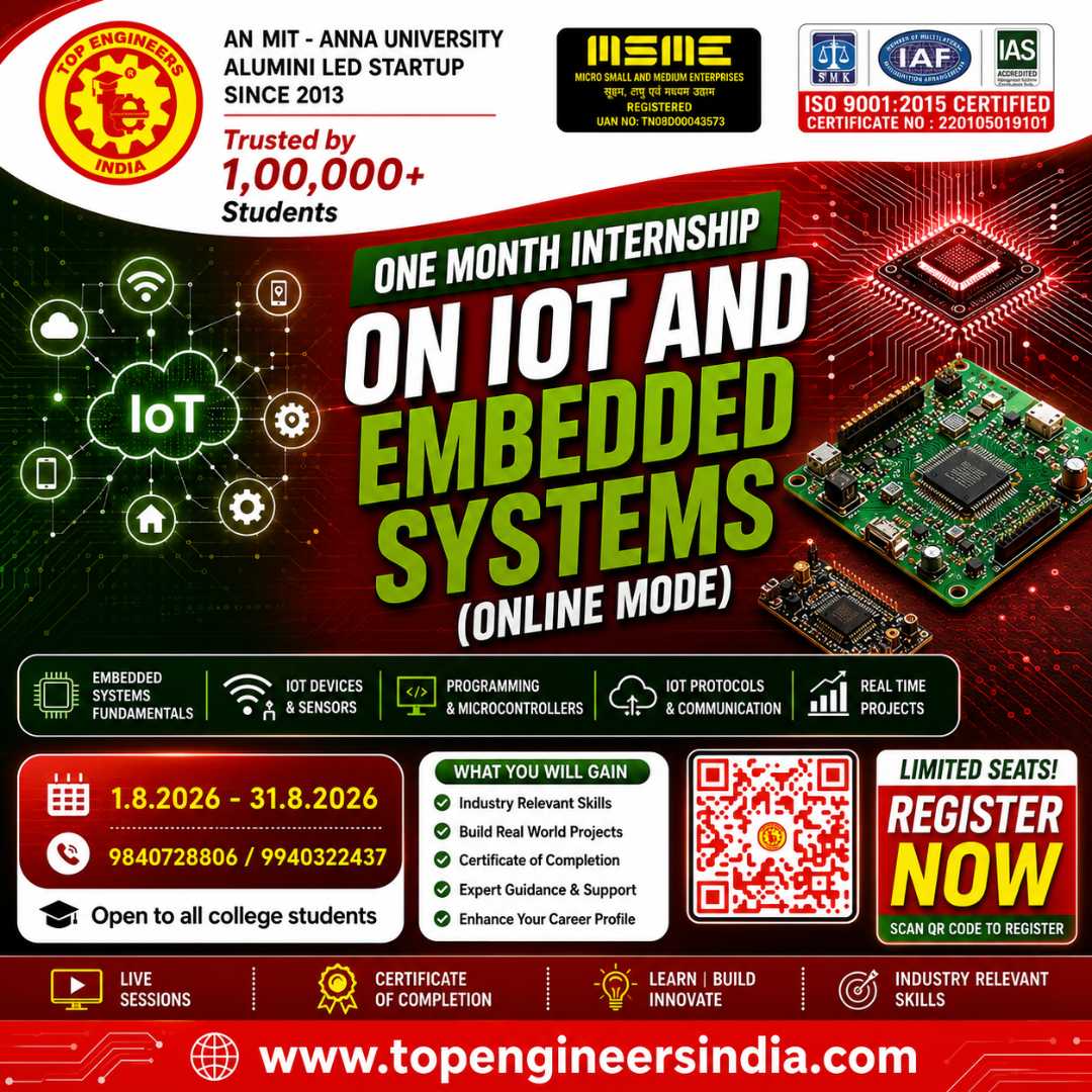 One Month Internship on IoT and Embedded (Online Mode) 2026 Internship Poster 