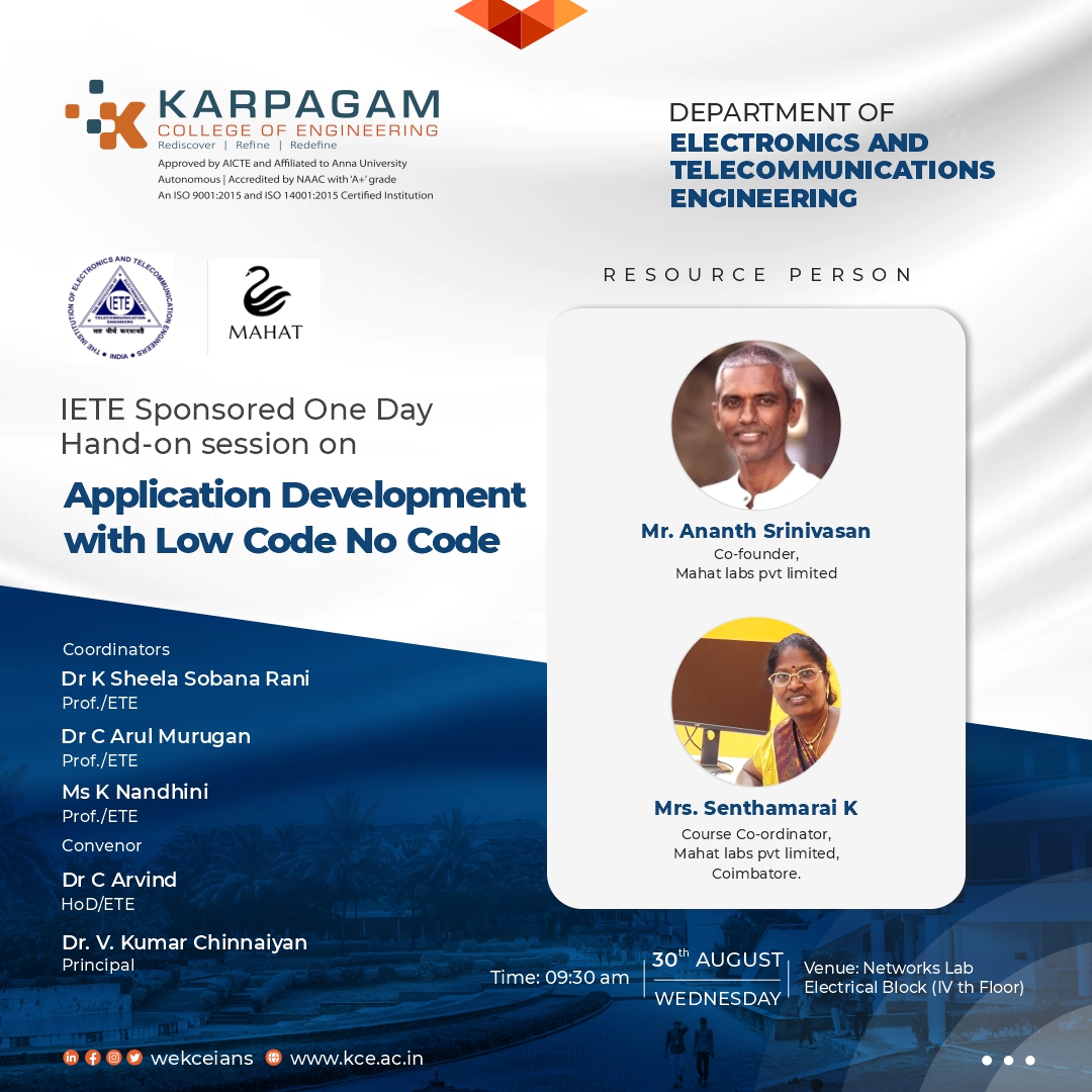 IETE Sponsored One Day Hand-on session on Application Development with Low Code No Code