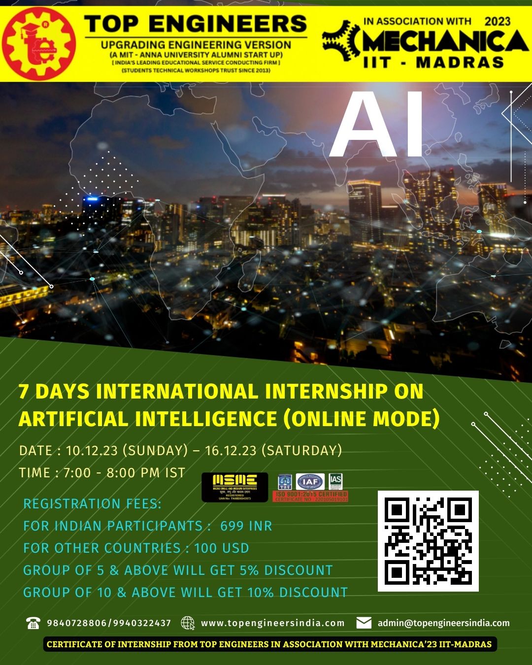 7 Days International Internship on Artificial Intelligence (Online Mode) 2023