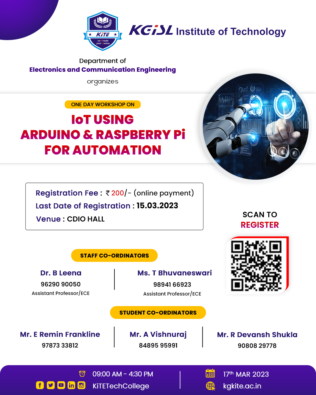Workshop on IoT using Arduino and Raspberry Pi for Automation 2023