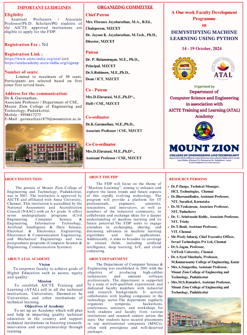 ATAL Faculty Development Programme on Demystifying Machine Learning using Python 2024
