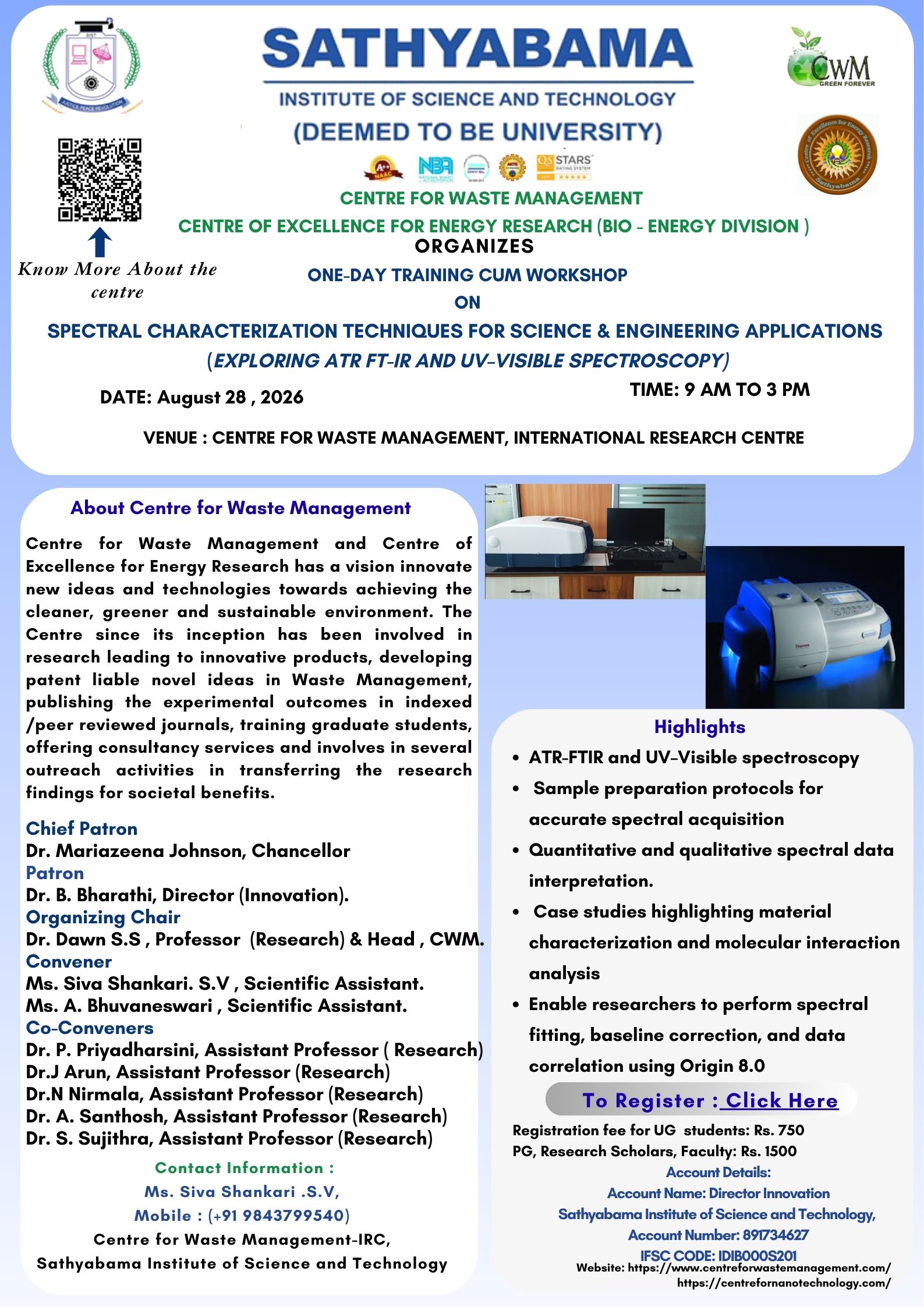 One-day Training Cum Workshop on atr FT-IR Spectroscopyand interpretation for Science & Engineering Applications 2026