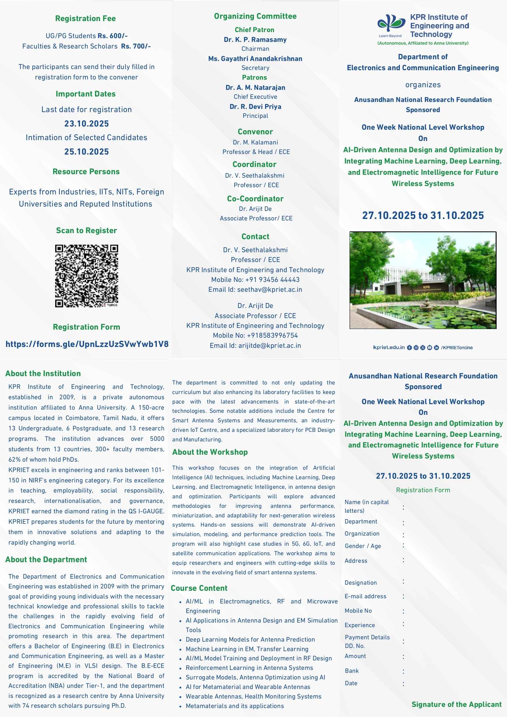 One-week workshop on AI-Driven Antenna Design and Optimization by Integrating Machine Learning, Deep Learning, and Electromagnetic Intelligence for Future Wireless Systems 2025