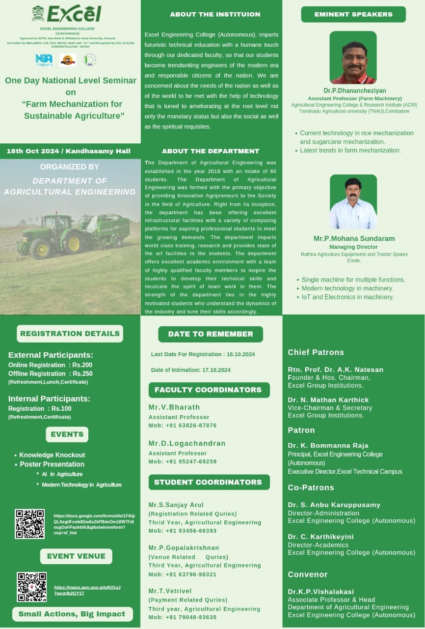 One Day National Level Seminar on Farm Mechanization for Sustainable Agriculture 2024