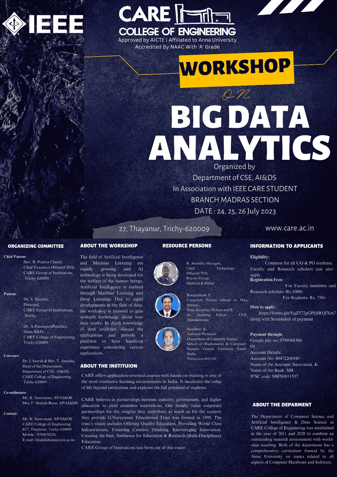 Workshop on Big Data Analytics in the year 2023