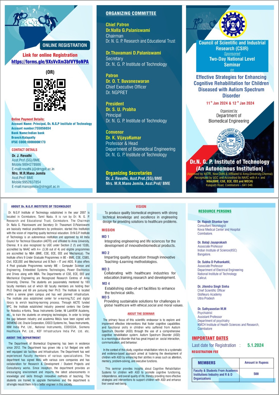 National Level Seminar on Effective strategies for Enhancing Cognitive Rehabilitation for Children Diseased with the Autism Spectrum Disorder 2024