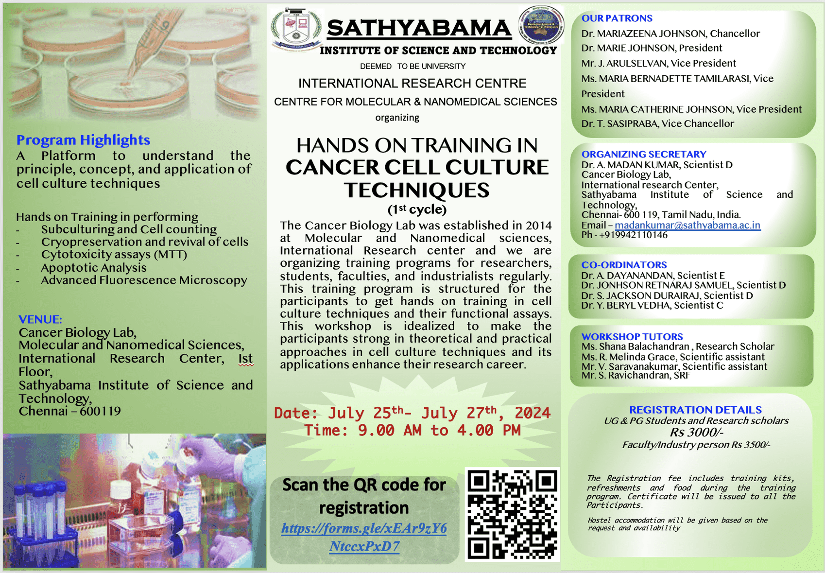 Hand on Training on Cancer cell culture techniques 2024