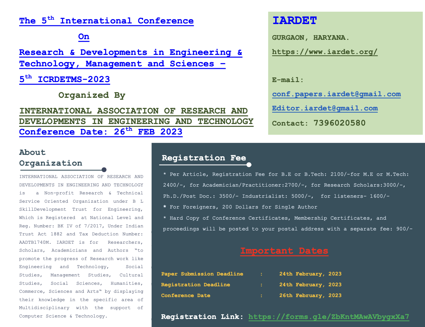 5th International Conference On Research and Developments in Engineering and Technology, Management and Sciences ICRDETMS 2023