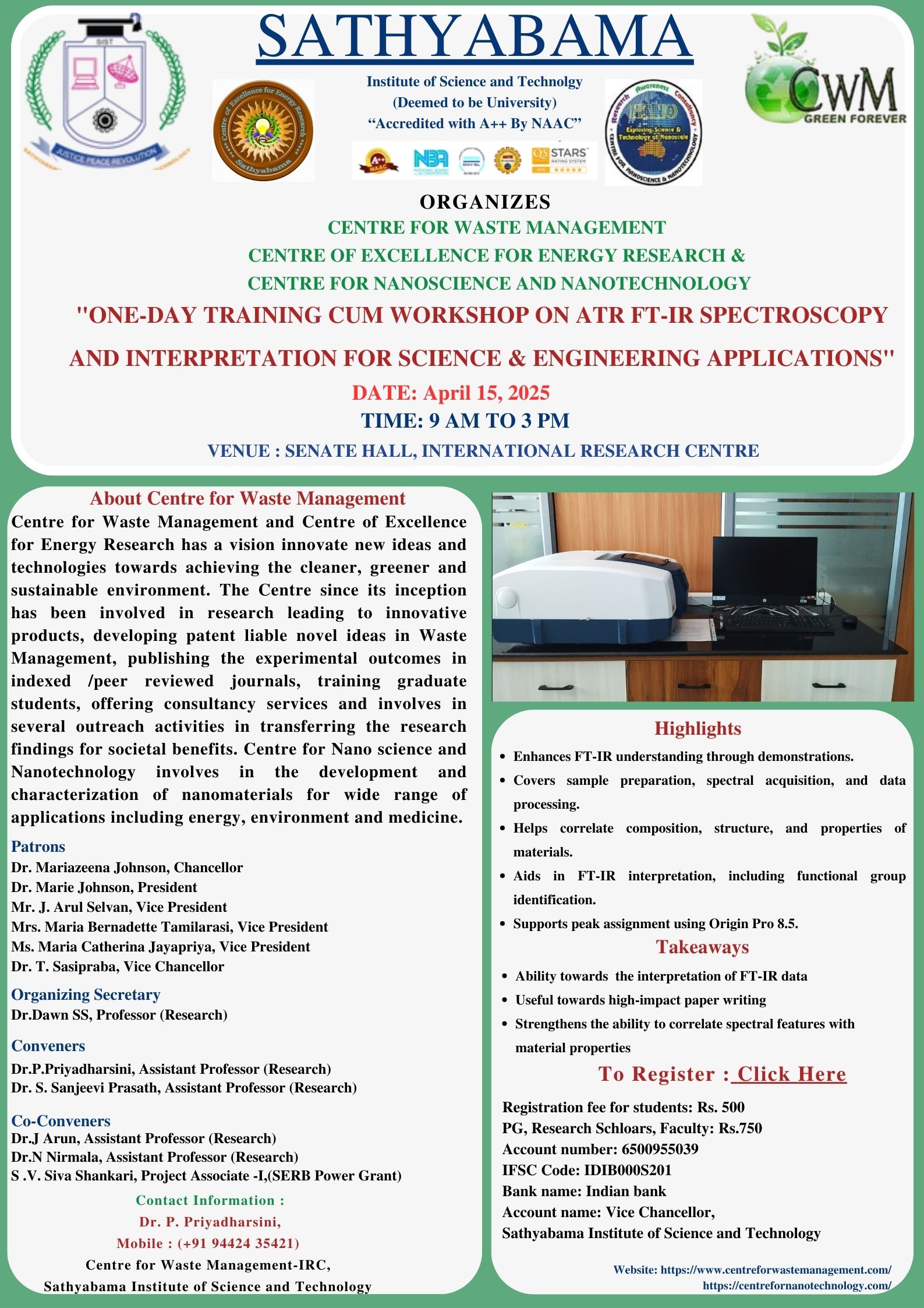 One-day Training Cum Workshop on atr Ft-ir Spectroscopyand interpretation for Science & Engineering Applications 2025