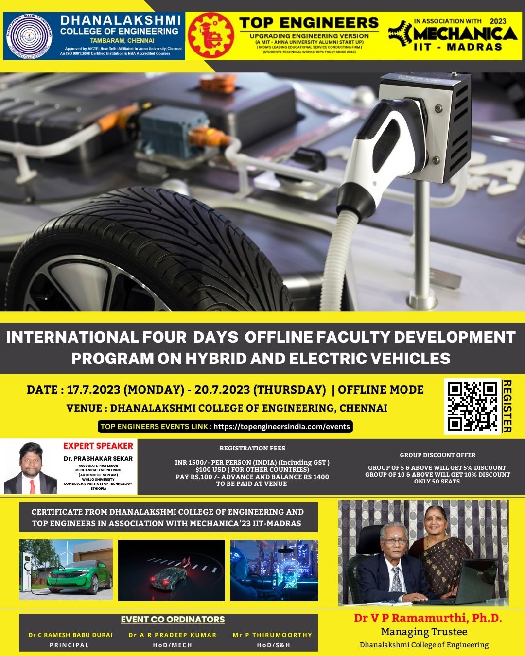 International Four Days offline Faculty Development Program on Hybrid and Electric Vehicles 2023