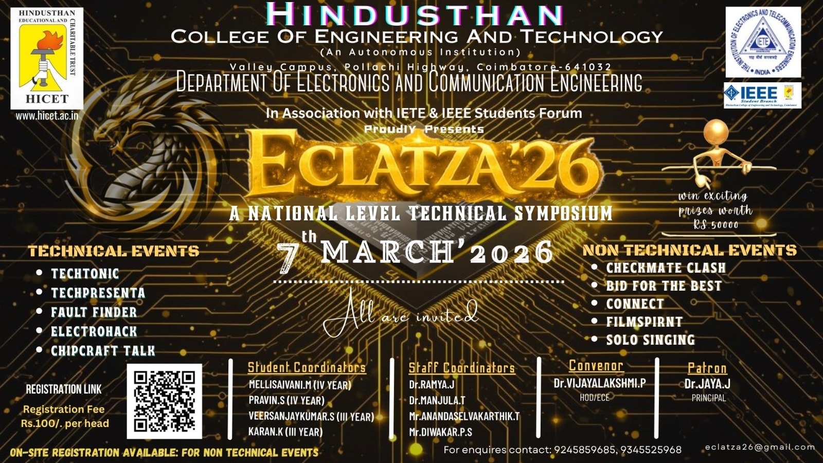 ECLATZA'26 National Level Technical Symposium Poster 