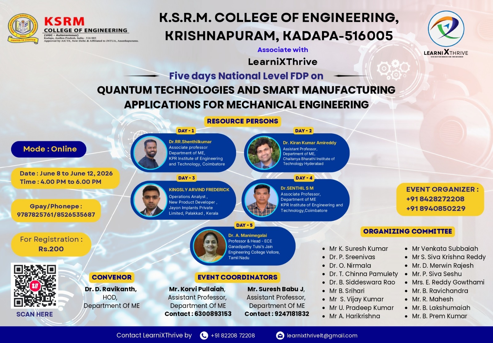 Five Days National Level FDP on Quantum Technologies and Smart Manufacturing Applications for Mechanical Engineering (Online) 2026