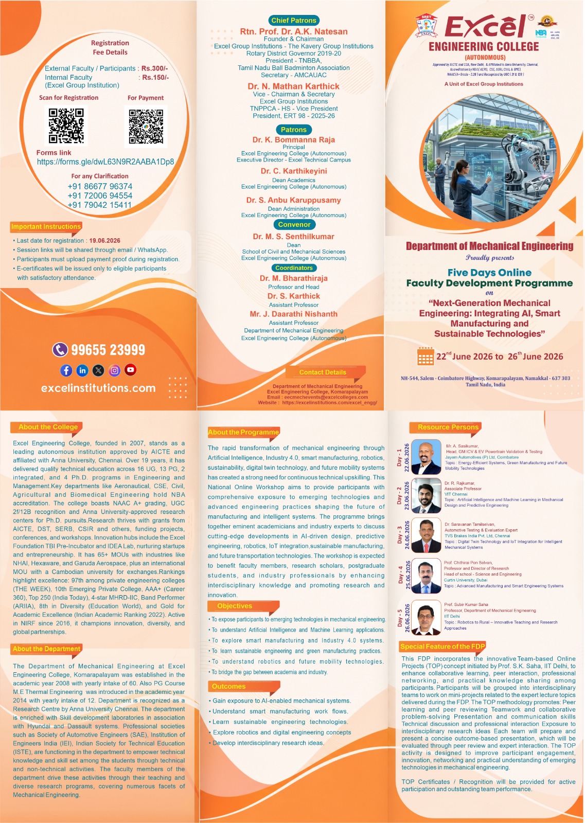 Five Days Online Faculty Development Programme (FDP) on Next-Generation Mechanical Engineering: Integrating AI, Smart Manufacturing and Sustainable Technologies 2026 Faculty Development Program Poster 