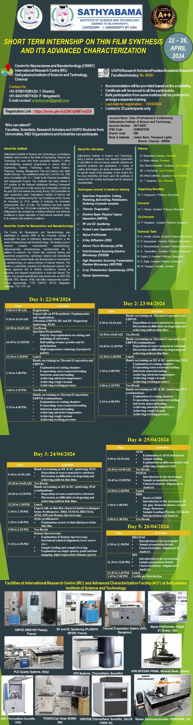 Short Term internship on Thin Film Synthesis and its advanced Characterization 2024