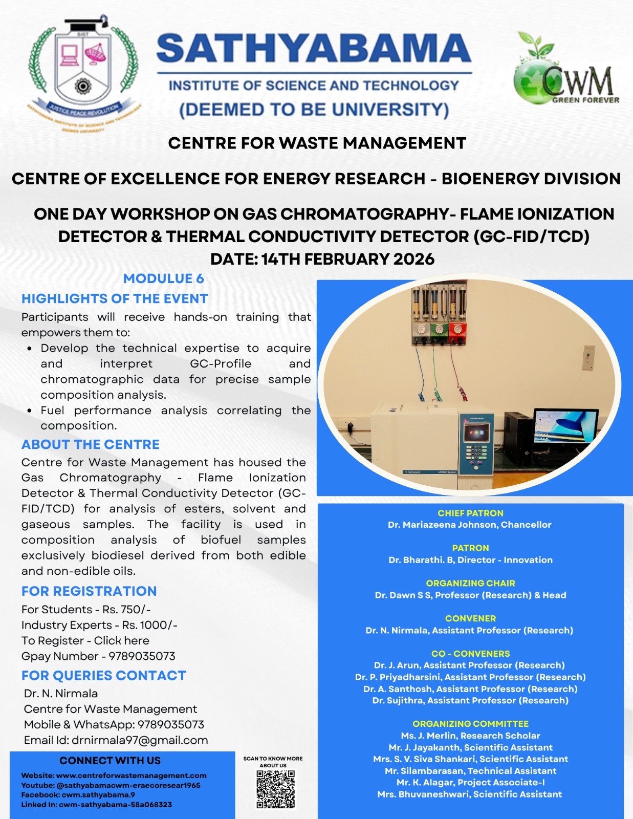 One Day Workshop on Gas Chromatography- Flame Ionization Detector & thermal Conductivity Detector (gc-fid/tcd) 2026 Workshop Poster 