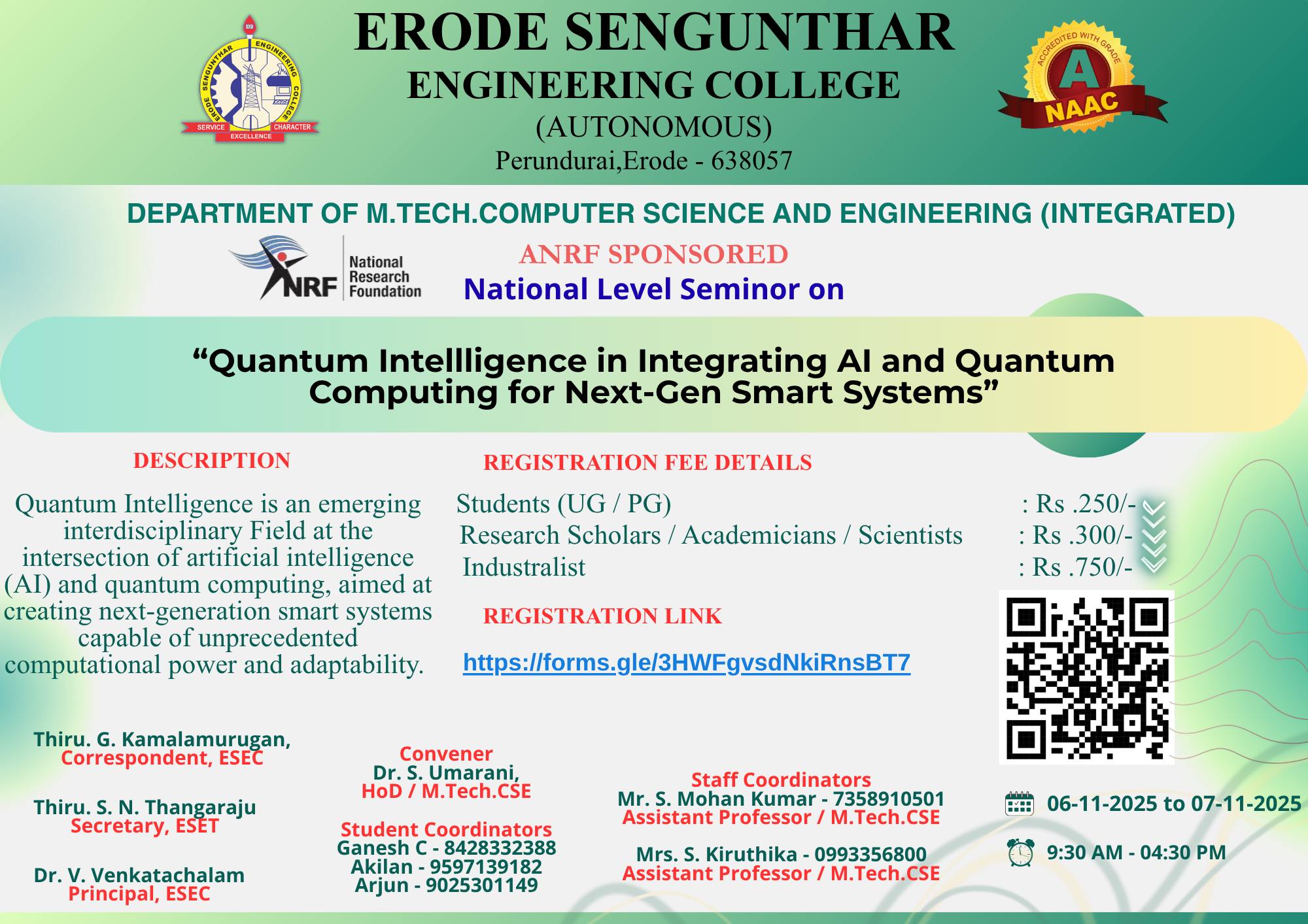 National Level Seminar on Quantum intelligence in integrating ai and Quantum Computing for Next-gen Smart Systems 2025
